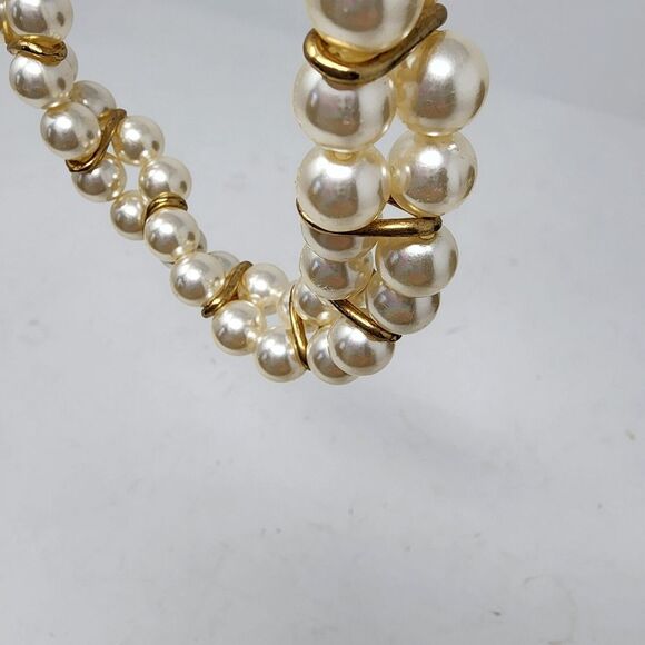 Vintage Twisted Two Strand  Faux Pearl Gold Tone Metal Accents Women's Necklace - Picture 9 of 12